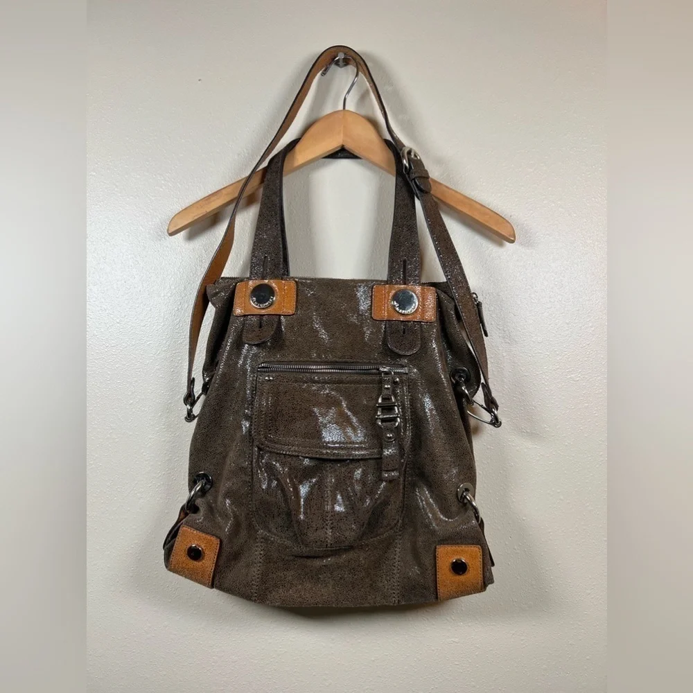 B.Makowsky Brown Metallic Leather Large Shoulder/Crossbody Bag/ Handbag - Picture 1 of 13